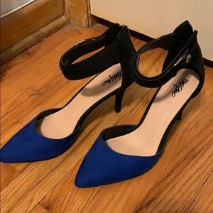 Black and Blue Faux Sued Strap Heel